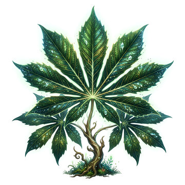 Detailed illustration of a cannabis plant leaf.