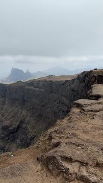 Wide angle view of famous Konkankada during the pre-monsoon season at Harishchandragad, Maharashtra