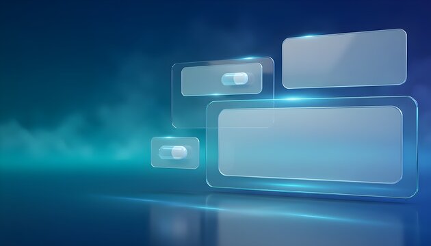 Abstract Glassmorphism UI Interface Elements with Modern Glowing Light Effects for Digital Technology Presentations