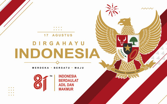 Indonesia 81st Independence Day 2026 Banner with Garuda Pancasila and Patriotic Typography. patriotic typography, and red white accents for August 17 celebrations, commemorative promotions.