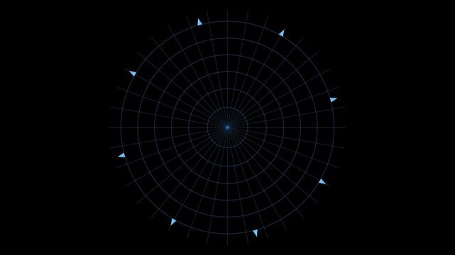 Digital radar interface hud with rotating scanning beam for sci-fi technology and data visualization animation 4k