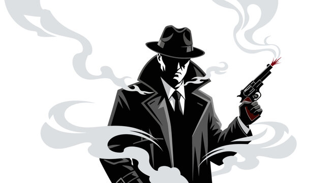 Detective Smoking Gun Noir Silhouette