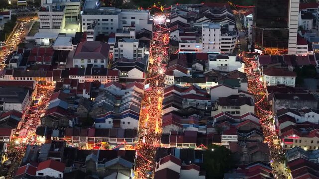 Aerial Drone View of Penang Miaohui Chinese New Year