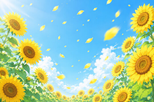 爽やかな向日葵と青空　 AI生成画像
