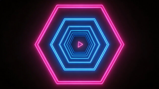 Neon hexagon tunnel with glowing lines