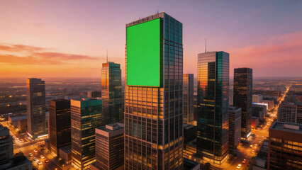Fototapeta premium City skyline with green screen building