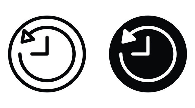 History or previous time navigation icons set featuring clock symbols with counter clockwise arrows previous navigation rotation