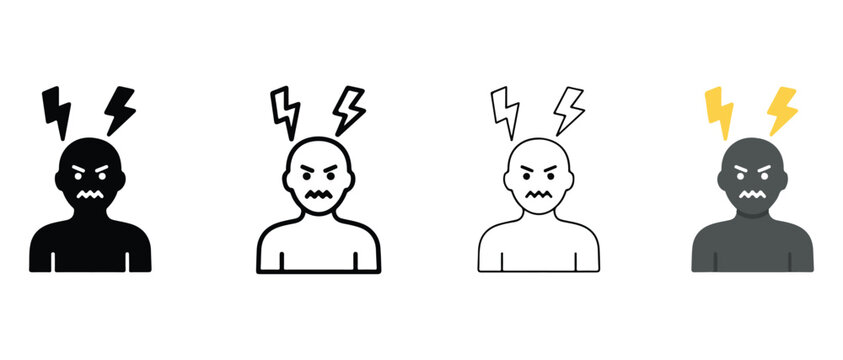angry people with lightning bolts on their heads representing stress or frustration  various styles and colors