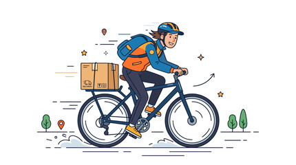 Fototapeta premium Professional Bicycle Delivery Courier Carrying Package in Flat Vector Style