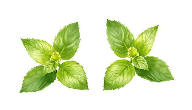 Fresh green mint leaves isolated on white background, aromatic peppermint and spearmint herbal plant, natural organic ingredient for food, medicine and spice freshness