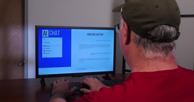 Man types information into an AI Chat bot