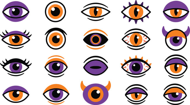 Halloween eyes graphics spooky purple and orange eye illustrations for halloween decor