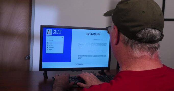 Man types information into an AI Chat bot