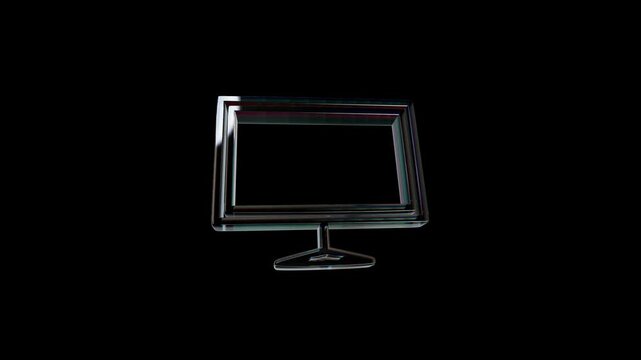 Shiny glass computer monitor icon on black background 3d icon