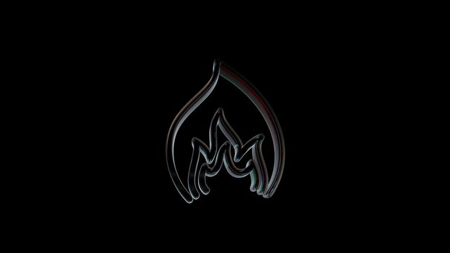 Shiny glass fire flame icon on dark background 3d icon