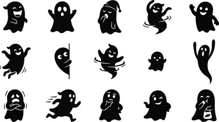Fototapeta premium Halloween ghosts silhouettes for spooky decorations and party invitations