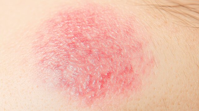 Close-up view of pityriasis rosea rash on human skin exhibiting redness and inflammation