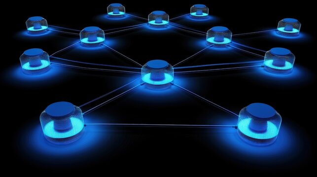 Futuristic Digital Network of Interconnected IoT Devices with Glowing Blue Lights