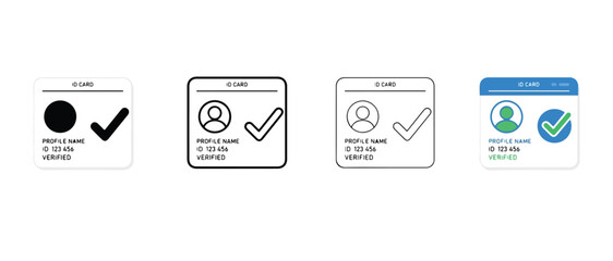 Naklejka premium Verified id card icons with profile name and id number on white background various verification symbols