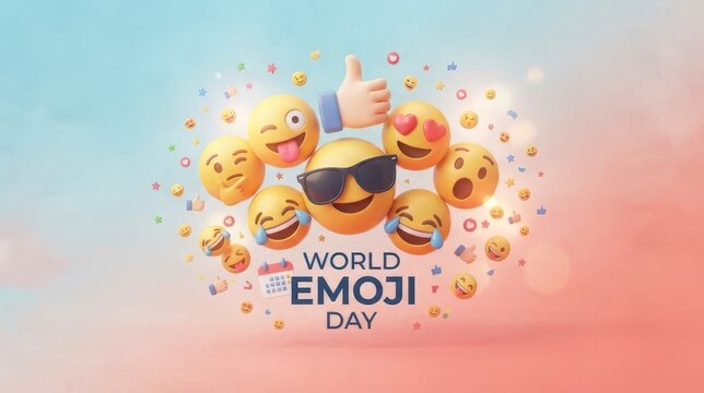 Happy emojis celebrating World Emoji Day with thumbs up