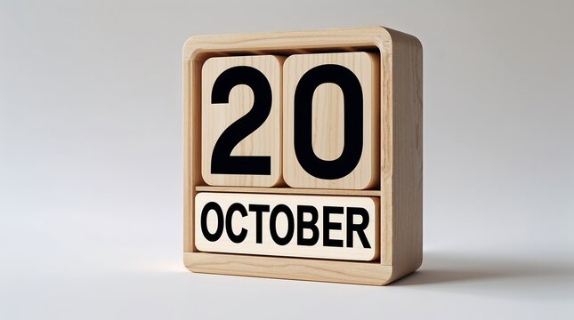 Wooden calendar block showing october 20th on white background