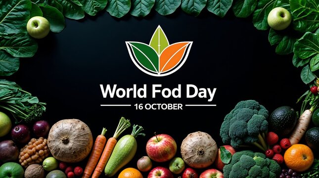 World food day celebration with fresh fruits and vegetables on black background