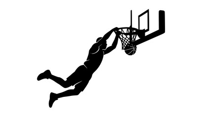 Basketball Slam Dunk Action Silhouette Vector Isolated on White Clean Flat Sports Illustration for Design © Md Humaun