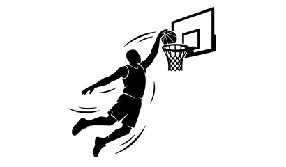 Dynamic Basketball Player Dunking Silhouette Vector Isolated on White Background Athletic Slam Dunk Sports Illustration © Md Humaun