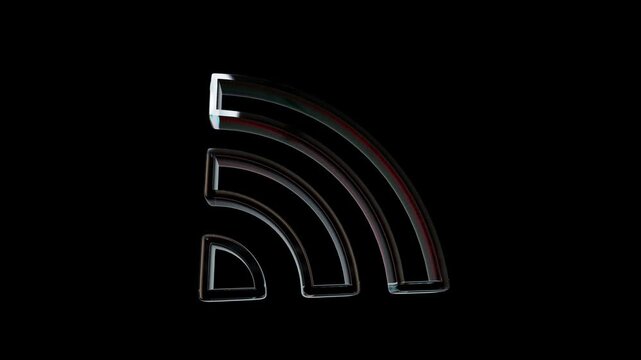 Shiny glass rss feed icon on black background 3d icon
