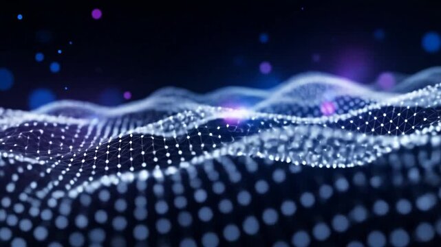 Abstract digital network wave with glowing particles and data connections