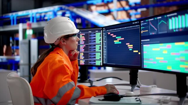 Worker Using A Computer To Manage Warehouse Logistics