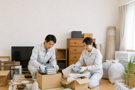 遺品整理,生前整理,終活,片付け,整理整頓,不用品回収,不用品処分,空き家整理,実家整理,家財整理,家財処分,特殊清掃,清掃業者,遺品整理士,遺族,家族,親族,高齢者,故人,形見分け,仏壇,写真整理,アルバム,思い出の品,荷物整理,引っ越し,空き家,相続,相続手続き,供養,お焚き上げ,リサイクル,買取,ゴミ回収,トラック,ダンボール,収納,押し入れ,クローゼット,日本人女性,日本人男性,作業風景,