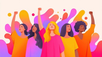 Obraz premium Diverse women united with raised fists symbolizing strength and solidarity for a cause