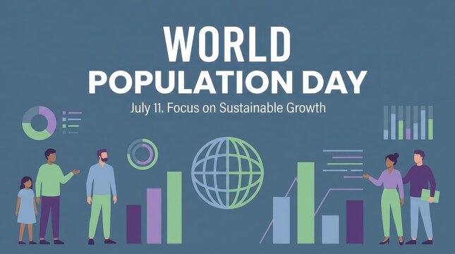 World Population Day infographic with people and charts