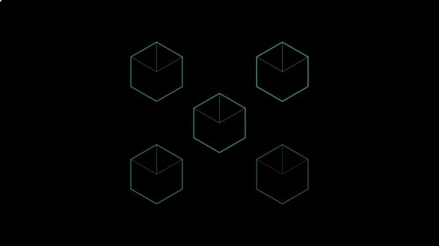 Minimalist geometric cube pattern animation: abstract blue wireframe motion 4k background