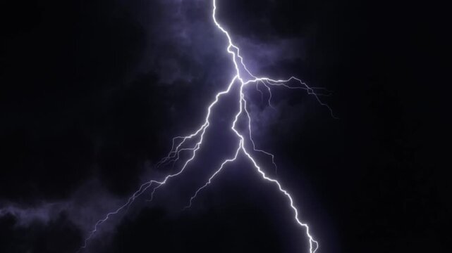 Dramatic Lightning Strike in Dark Storm Clouds Thunderstorm Weather Background 4K