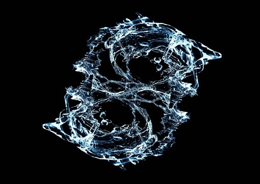 黒背景に抽象的な水しぶきが上がる3Dイラスト｜清潔で流れるような波と水しぶき
