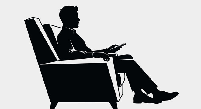 Minimalist flat black silhouette of a male figure standing on white background