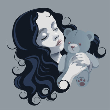 Sleeping child with teddy bear.