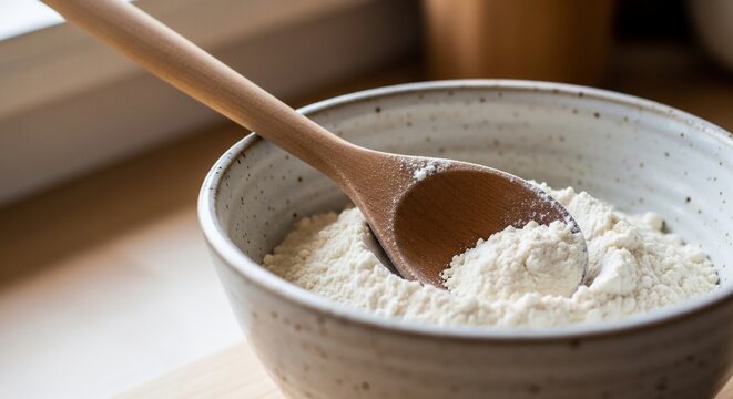 Flour bowl and wooden spoon