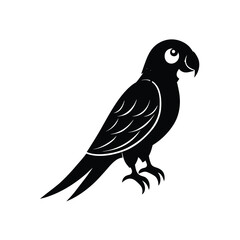 Fototapeta premium Minimalist black silhouette vector icon of a cute parrot standing on a plain white background