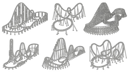 Collection of six different roller coaster designs, rendered in a sketch style. © Nuria