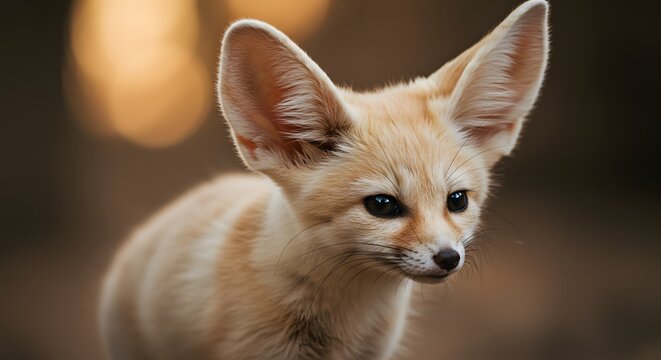 Cute Young Fennec Fox Kit with Large Ears and Soft Fur in Warm Natural Setting