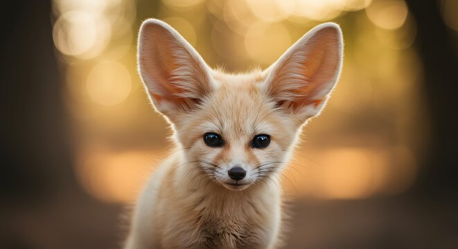 Cute Fennec Fox Kit with Large Ears in Warm Sunset Light