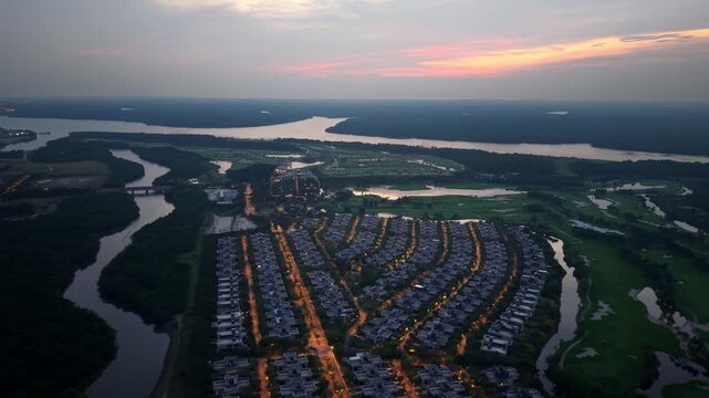 Aerial Evening View Over Forest City Golf Resort