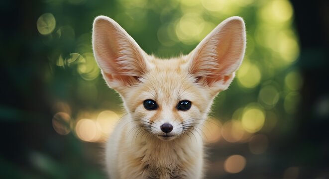 Cute Small Fox Kit with Large Ears in Nature Forest Setting