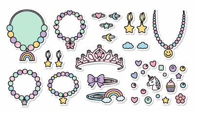 Kids Jewelry Set Cartoon Vector Illustration Isolated on White Background © Anzuara