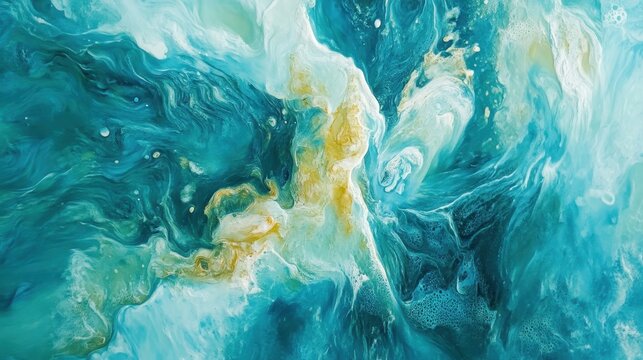 Abstract flowing fluid art with swirling blue, white, and yellow textures showcasing dynamic liquid motion and organic patterns