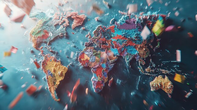An Artistic Textured World Map Illustrating Global Plastic Waste Generation Statistics with Colorful Infographics