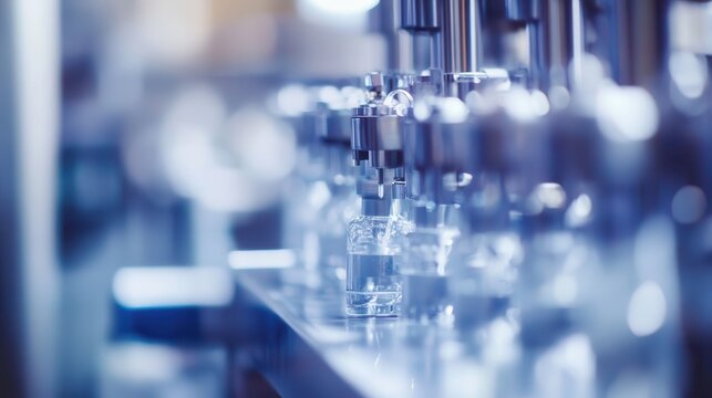 Automated Pharmaceutical Production Line with High-Tech Filling Machines and Sterile Vials